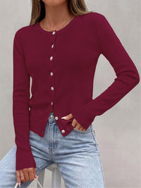 PRETTYGARDEN Fall Fitted Cardigan Sweaters for Women Button Down  | Basic Crewneck Long Sleeve Sweater Tops, Ribbed Trim, Slim Fit, Open Front, Daily Wear, Work, Date, Travel, Fashion Clothing