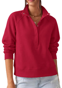 PRETTYGARDEN Women's Fall Trendy Oversized Sweatshirts | Comfy Ribbed Fabric, Raglan Long Sleeve Collared; Button Up Henley Pullover Blouse, Casual Workout Tops, Y2K Fashion Clothing