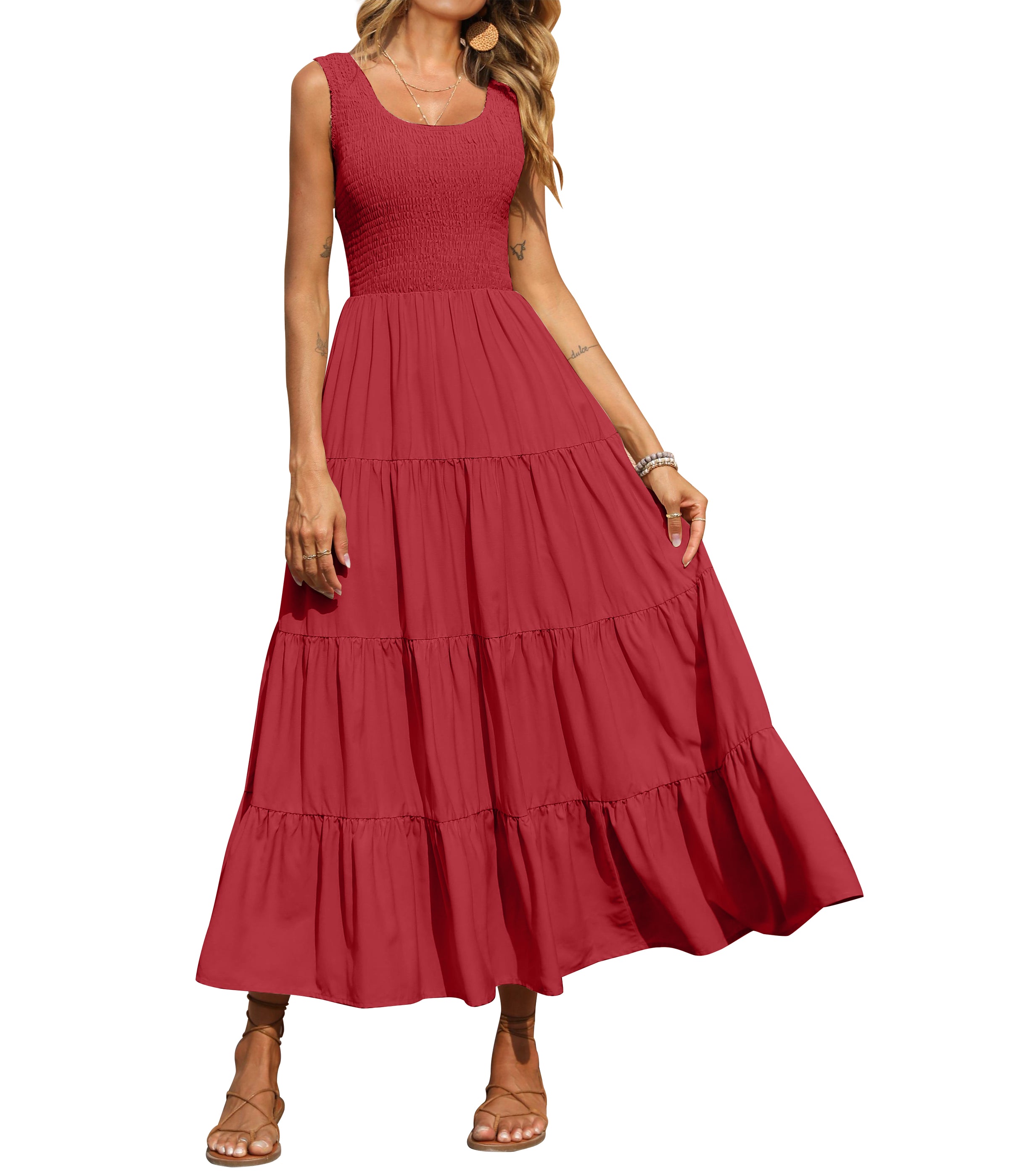PRETTYGARDEN Women's 2026 Casual Loose Plain Maxi Sundress Smocked Tank Dress Sleeveless Summer Beach Tiered Long Dresses