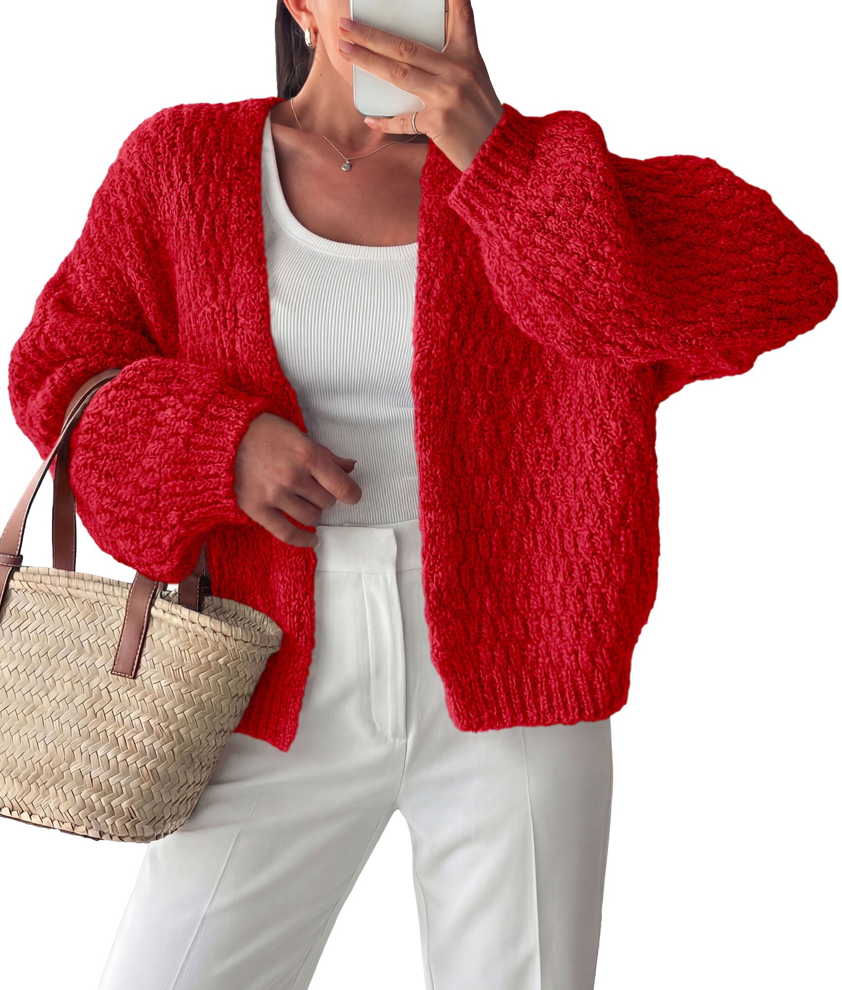 PRETTYGARDEN Women's Fall Cardigan Open Front Chunky Sweaters | Cozy Stretchy Knitwear, Long Sleeve Drop Shoulder, Loose Fit Crochet Jacket, Trendy Holiday Outfits, Warm Winter Clothing