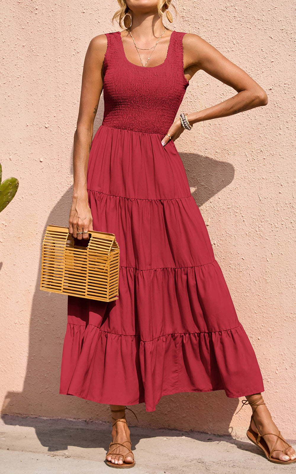 PRETTYGARDEN Women's 2026 Casual Loose Plain Maxi Sundress Smocked Tank Dress Sleeveless Summer Beach Tiered Long Dresses