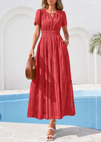 PRETTYGARDEN Womens Boho Maxi Dress 2026 Floral Summer Spring Short Sleeve V Neck A Line Embroidered Beach Vacation Dresses