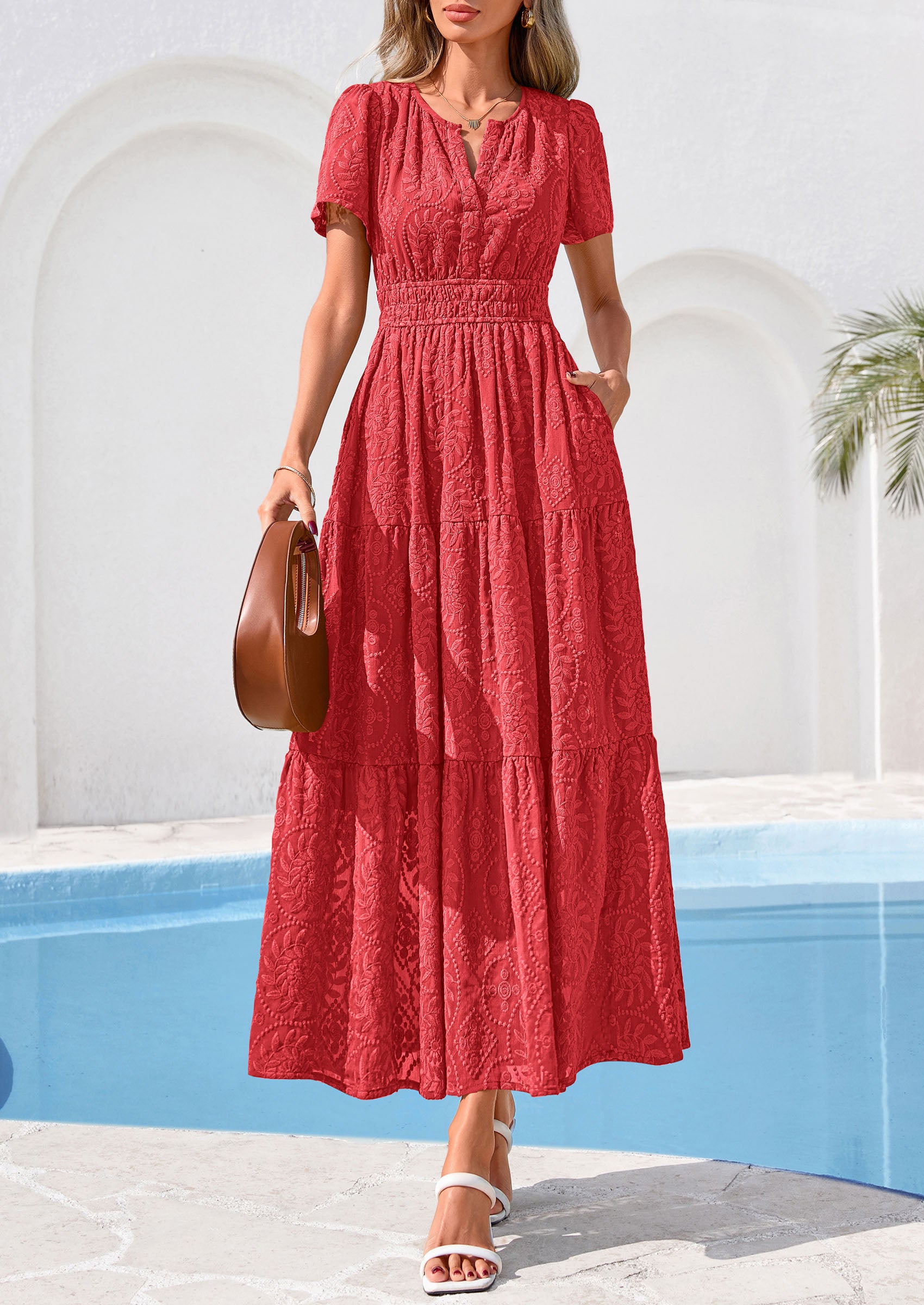 PRETTYGARDEN Womens Boho Maxi Dress 2026 Floral Summer Spring Short Sleeve V Neck A Line Embroidered Beach Vacation Dresses