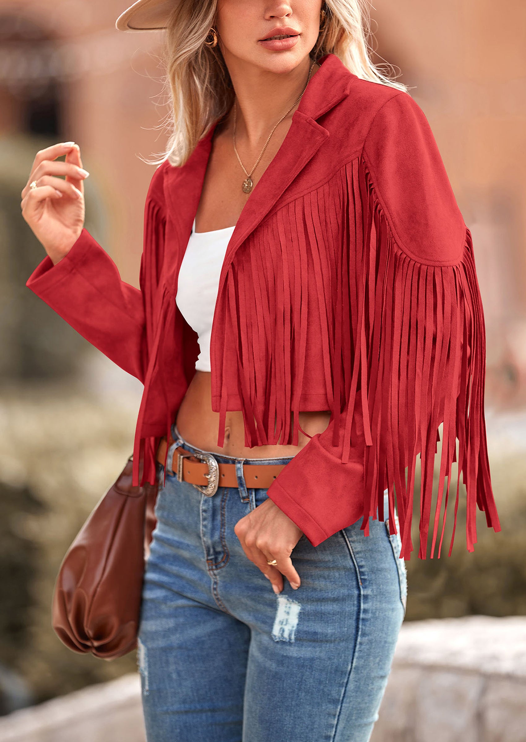 PRETTYGARDEN Women's Fringe Faux Suede Leather Jackets Fashion Tassel Motorcycle Cropped Coats