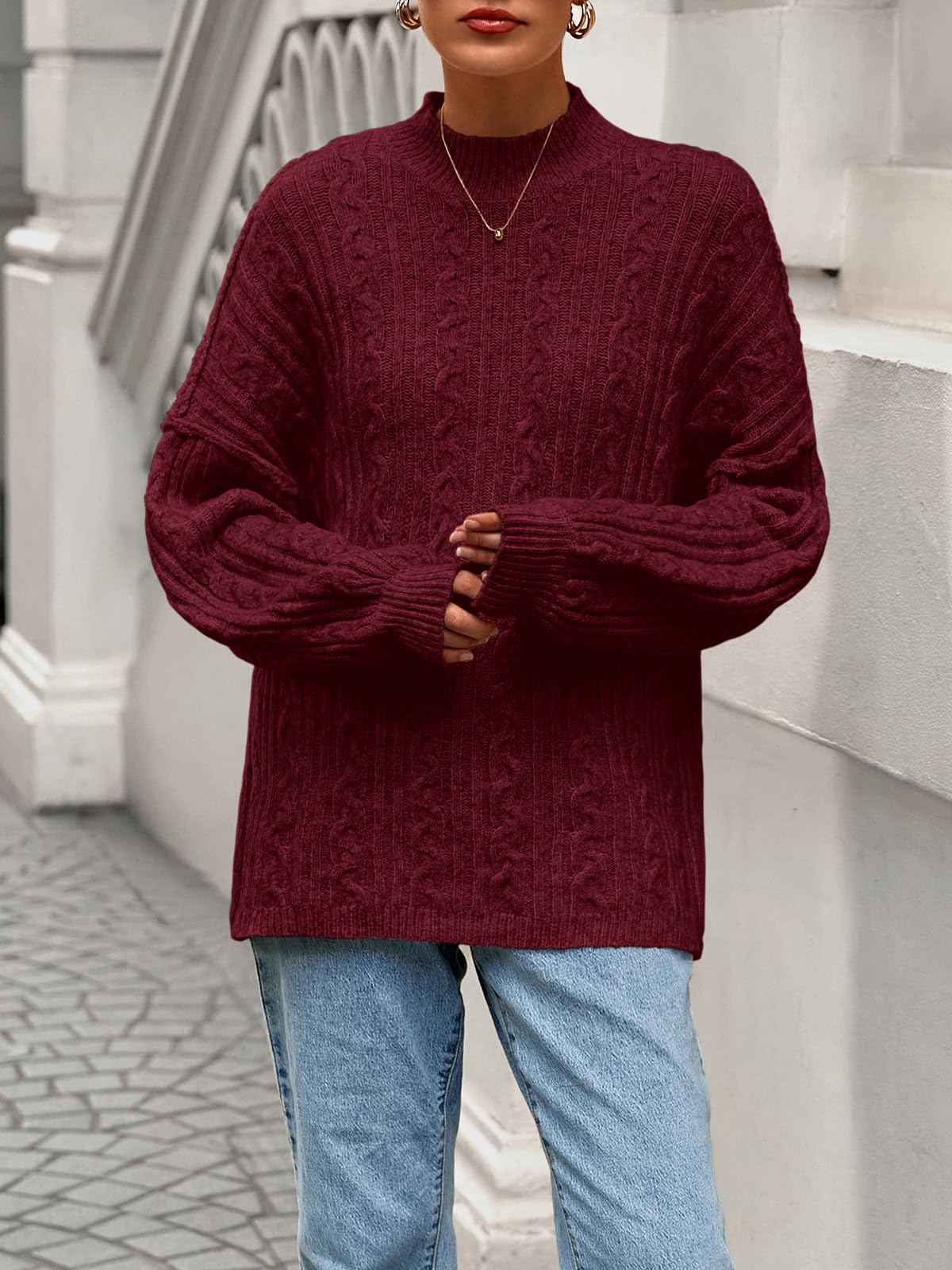 PRETTYGARDEN Womens Sweater 2026 Long Sleeve Crewneck Cable Knit Oversized Sweaters Pullover Exposed Seam Spring Outfits