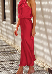 PRETTYGARDEN Women's Summer Satin Dress Elegant Sleeveless Mock Neck Cocktail Party Maxi Dresses