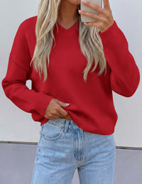 PRETTYGARDEN Women's Fall Fashion V Neck Cozy Sweaters | Soft Stretchy Warm, Chunky Knit Pullover, Loose Fit Long Sleeve Tops, Dressy Casual Blouses,Trendy Holiday Winter Outfits