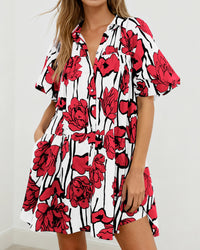 PRETTYGARDEN Womens Summer Dresses 2026 Casual Puff Sleeve Button Down Mini Shirt Dress Boho Floral Babydoll Sun Dress PRETTYGARDEN