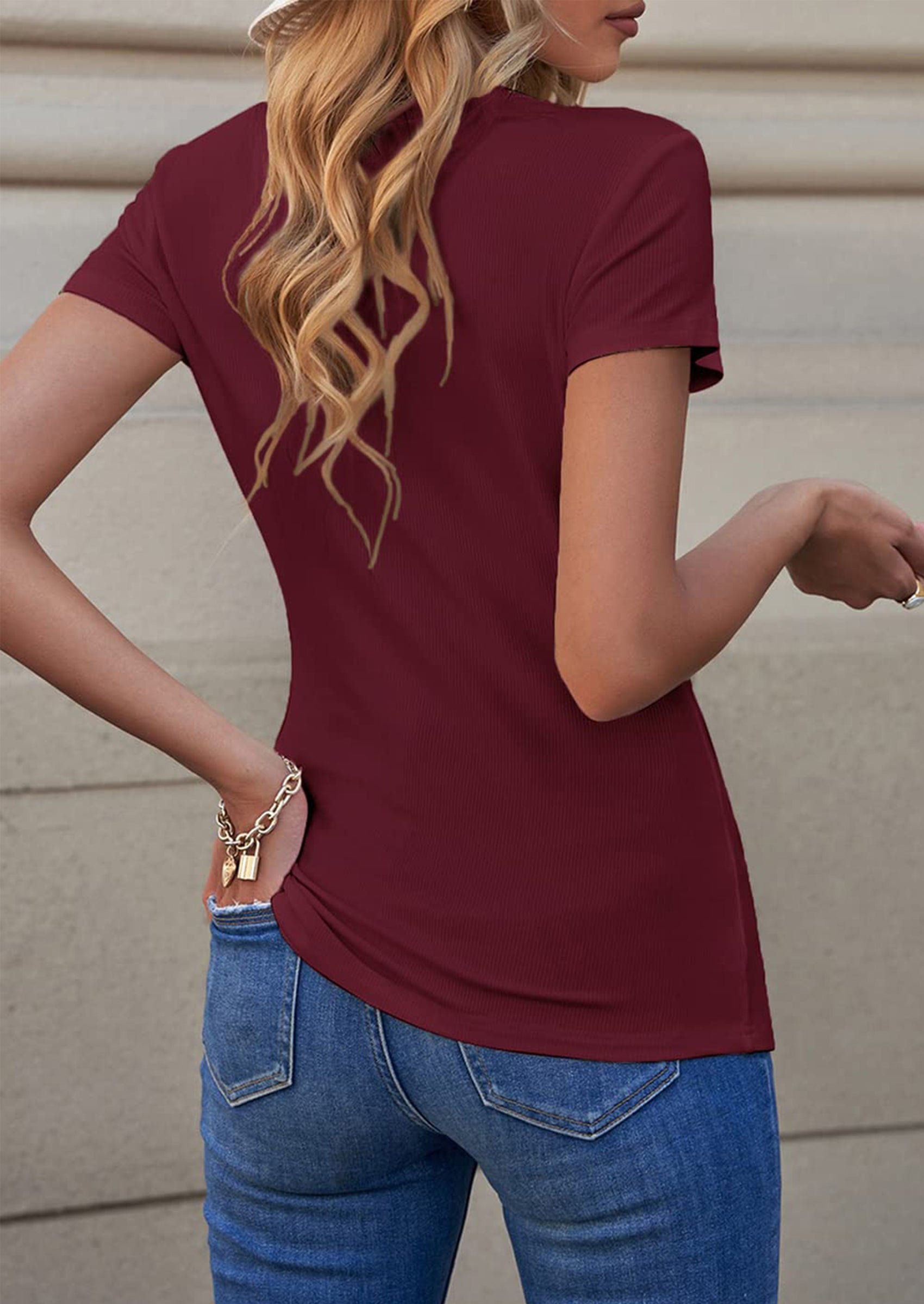 PRETTYGARDEN Women's Summer Casual Henley T-Shirts Short Sleeve V Neck Button Up Ribbed Knit Slim Fit Basic Tops