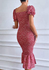 PRETTYGARDEN Bodycon Midi Dresses Summer Floral Puff Sleeve Mermaid Cocktail Baby Shower Photoshoot Maternity Dress
