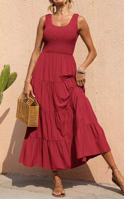 PRETTYGARDEN Women's 2026 Casual Loose Plain Maxi Sundress Smocked Tank Dress Sleeveless Summer Beach Tiered Long Dresses