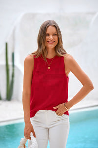 PRETTYGARDEN Summer Crochet Tank Tops for Women 2026 Casual Crewneck Hollow Out Loose Knit Sleeveless Sweater Vest Top Trendy PRETTYGARDEN