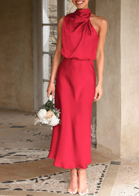 PRETTYGARDEN Women's Summer Satin Dress Elegant Sleeveless Mock Neck Cocktail Party Maxi Dresses