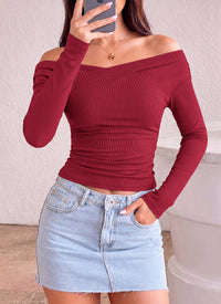 PRETTYGARDEN Womens Tops Off The Shoulder Long Sleeve Shirts