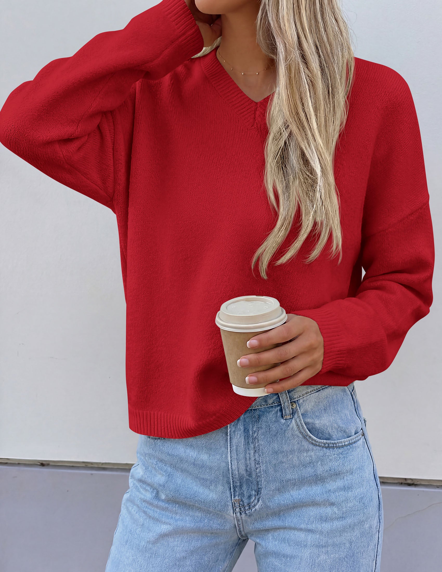 PRETTYGARDEN Women's Fall Fashion V Neck Cozy Sweaters | Soft Stretchy Warm, Chunky Knit Pullover, Loose Fit Long Sleeve Tops, Dressy Casual Blouses,Trendy Holiday Winter Outfits