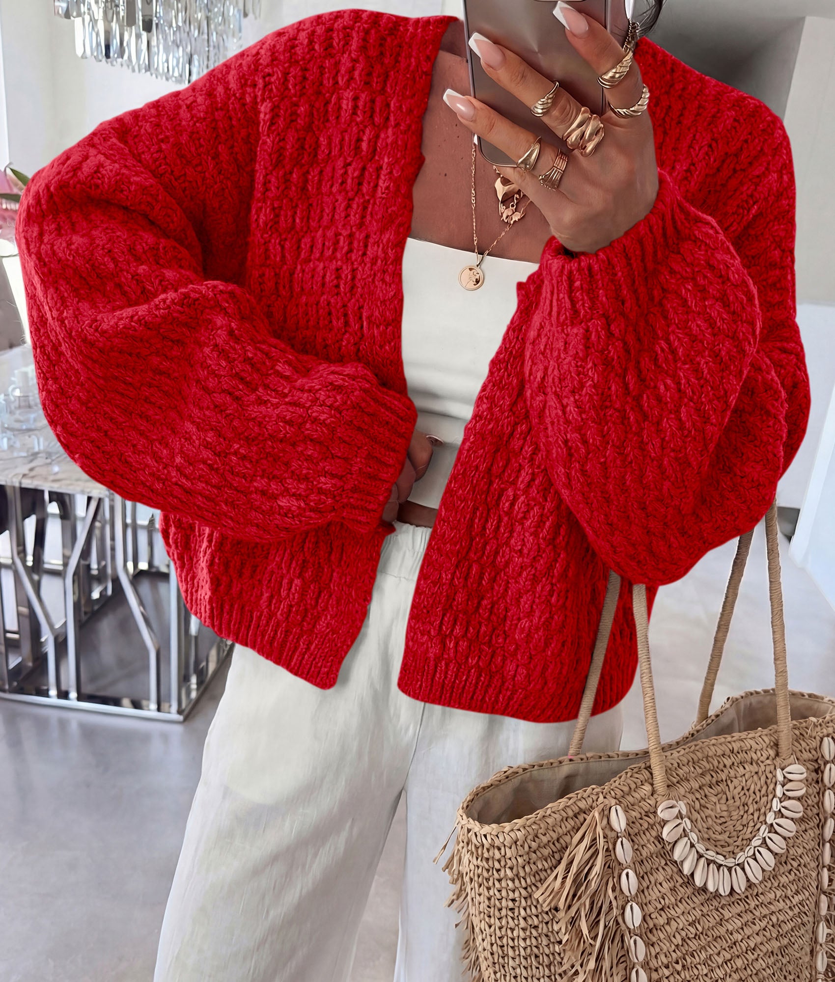 PRETTYGARDEN Women's Fall Cardigan Open Front Chunky Sweaters | Cozy Stretchy Knitwear, Long Sleeve Drop Shoulder, Loose Fit Crochet Jacket, Trendy Holiday Outfits, Warm Winter Clothing