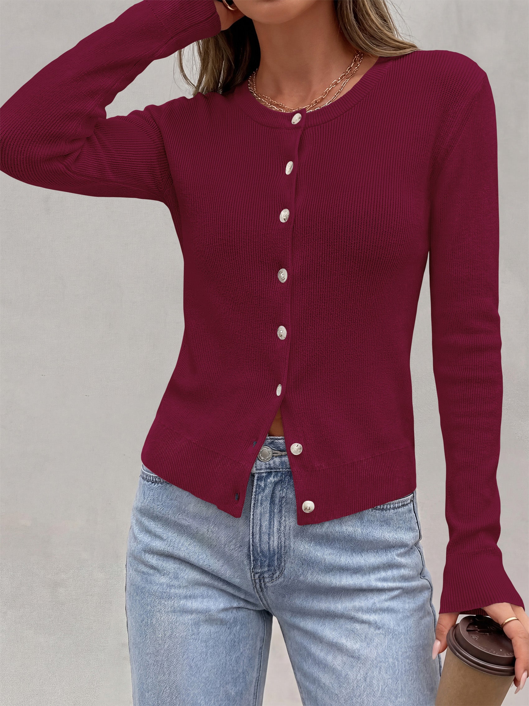 PRETTYGARDEN Fall Fitted Cardigan Sweaters for Women Button Down  | Basic Crewneck Long Sleeve Sweater Tops, Ribbed Trim, Slim Fit, Open Front, Daily Wear, Work, Date, Travel, Fashion Clothing