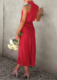 PRETTYGARDEN Women's Summer Satin Dress Elegant Sleeveless Mock Neck Cocktail Party Maxi Dresses