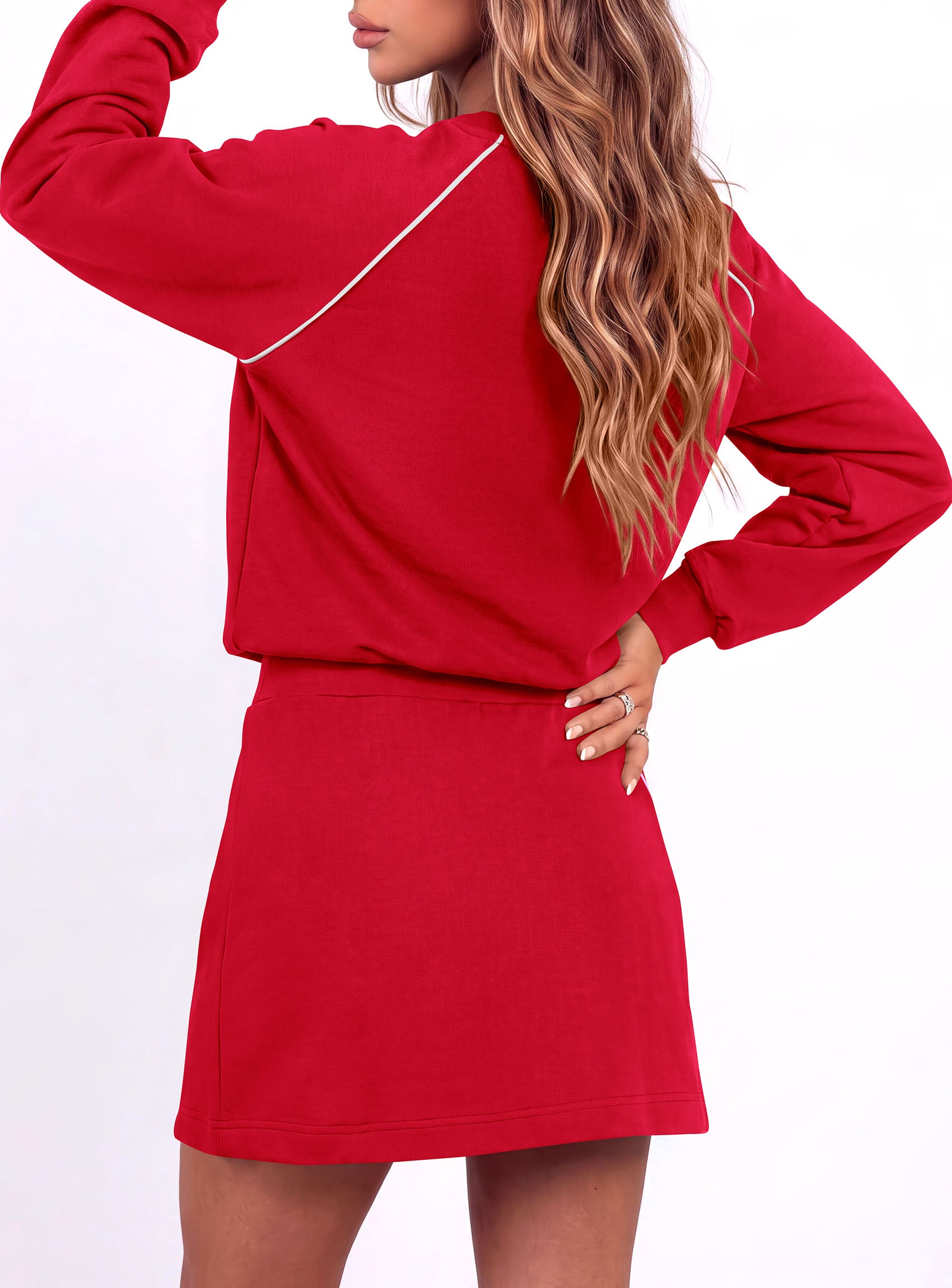 PRETTYGARDEN Women's Two Piece Outfits Matching Skirt Sets | Color Block Long Sleeve Top Sweatshirt, Mini Short Skirts, Elastic Waist Skorts Pocket, 2pc Workout Set, Fall Fashion Clothes