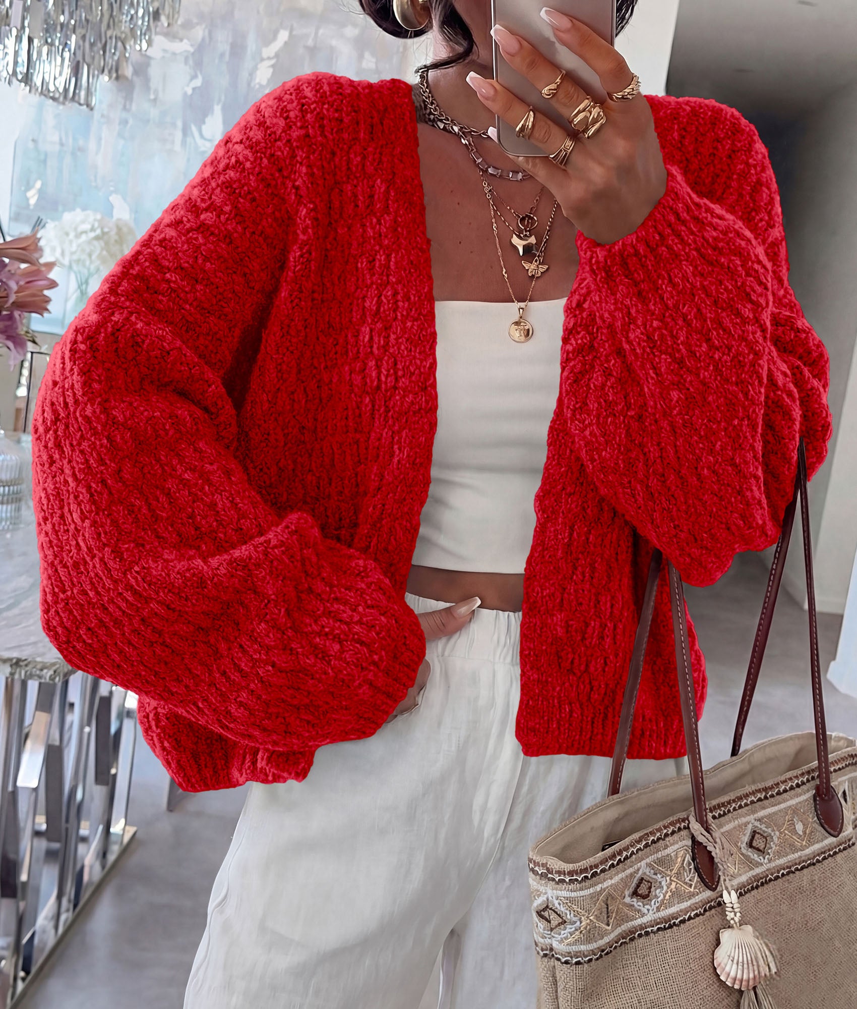 PRETTYGARDEN Women's Fall Cardigan Open Front Chunky Sweaters | Cozy Stretchy Knitwear, Long Sleeve Drop Shoulder, Loose Fit Crochet Jacket, Trendy Holiday Outfits, Warm Winter Clothing