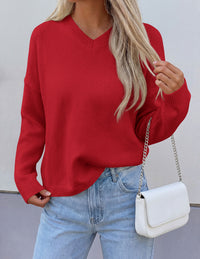 PRETTYGARDEN Women's Fall Fashion V Neck Cozy Sweaters | Soft Stretchy Warm, Chunky Knit Pullover, Loose Fit Long Sleeve Tops, Dressy Casual Blouses,Trendy Holiday Winter Outfits