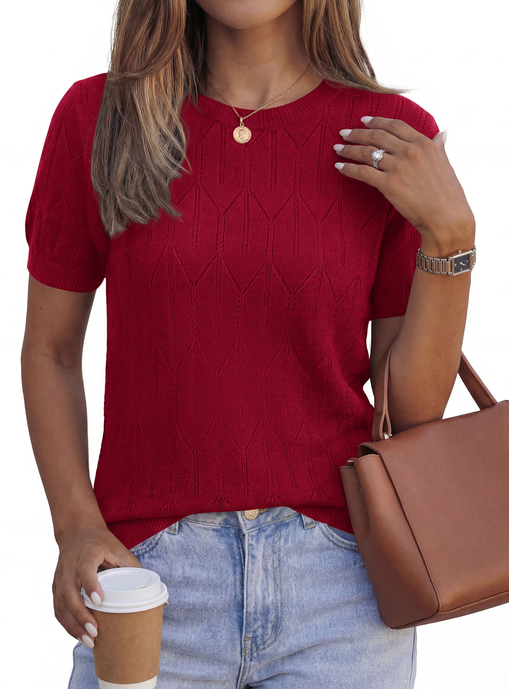 PRETTYGARDEN Women's 2026 Spring Short Sleeve Sweater Knit Going Out Tops Work Shirts Trendy Summer Business Casual Outfits