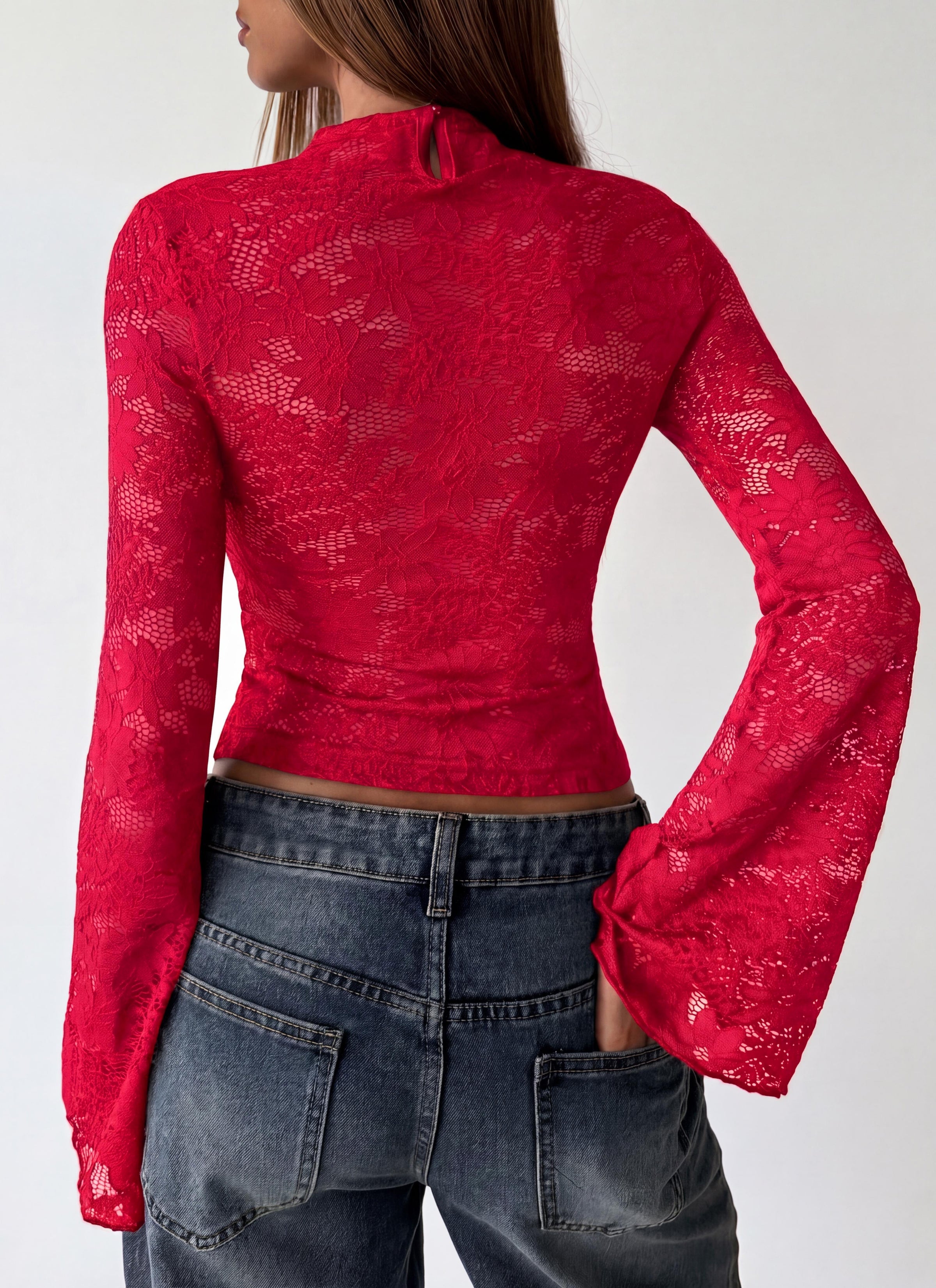 PRETTYGARDEN Womens Tops Fall Sexy Bell Long Sleeve Shirts Cut Out Fitted Y2k Lace Tshirt Ruched Going Out Crop Top 2026