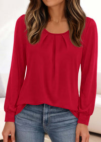 PRETTYGARDEN Womens Long Puff Sleeve Tops Crew Neck Blouse | Pleated Front, Loose Fit Soft, Business Casual Work Shirts, Dressy Daily Wear, School Travel Outfits, Fall Winter Clothing