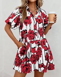 PRETTYGARDEN Womens Summer Dresses 2026 Casual Puff Sleeve Button Down Mini Shirt Dress Boho Floral Babydoll Sun Dress PRETTYGARDEN