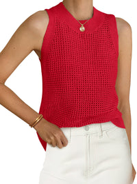 PRETTYGARDEN Summer Crochet Tank Tops for Women 2026 Casual Crewneck Hollow Out Loose Knit Sleeveless Sweater Vest Top Trendy PRETTYGARDEN