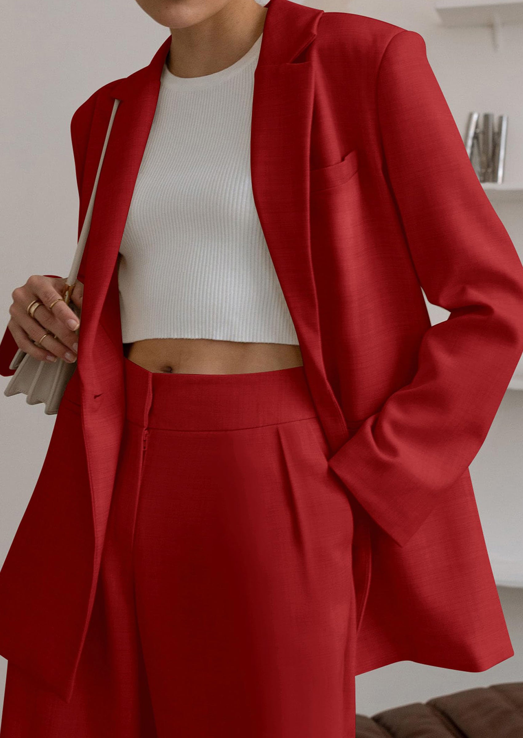 PRETTYGARDEN Women's Fall Two Piece Outfits Dressy Blazer Jacket and Wide Leg Pants Pockets Business Casual Office Suit Sets