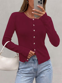 PRETTYGARDEN Fall Fitted Cardigan Sweaters for Women Button Down  | Basic Crewneck Long Sleeve Sweater Tops, Ribbed Trim, Slim Fit, Open Front, Daily Wear, Work, Date, Travel, Fashion Clothing