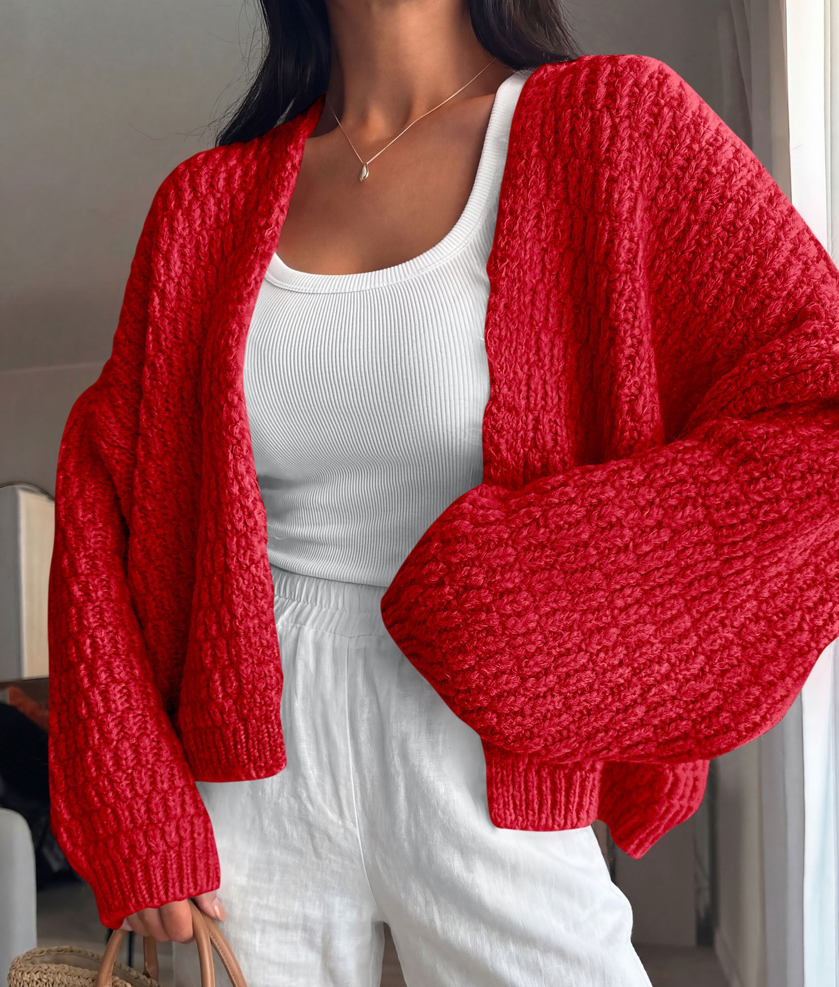 PRETTYGARDEN Women's Fall Cardigan Open Front Chunky Sweaters | Cozy Stretchy Knitwear, Long Sleeve Drop Shoulder, Loose Fit Crochet Jacket, Trendy Holiday Outfits, Warm Winter Clothing
