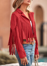 PRETTYGARDEN Women's Fringe Faux Suede Leather Jackets Fashion Tassel Motorcycle Cropped Coats