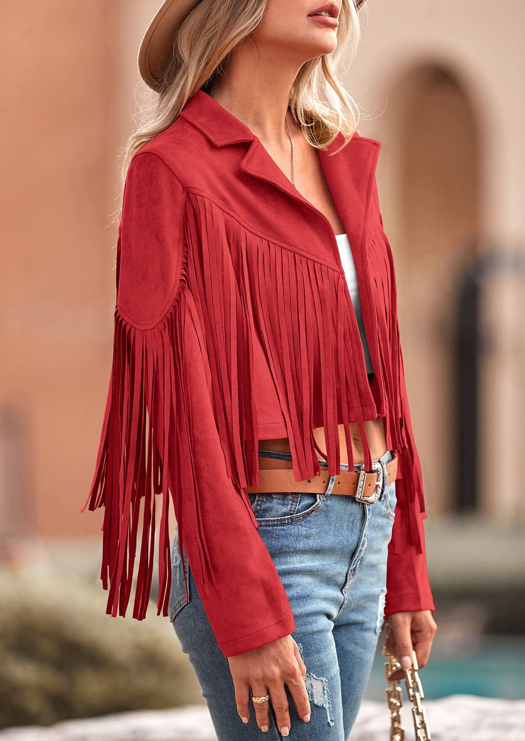 PRETTYGARDEN Women's Fringe Faux Suede Leather Jackets Fashion Tassel Motorcycle Cropped Coats