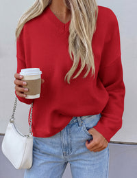 PRETTYGARDEN Women's Fall Fashion V Neck Cozy Sweaters | Soft Stretchy Warm, Chunky Knit Pullover, Loose Fit Long Sleeve Tops, Dressy Casual Blouses,Trendy Holiday Winter Outfits