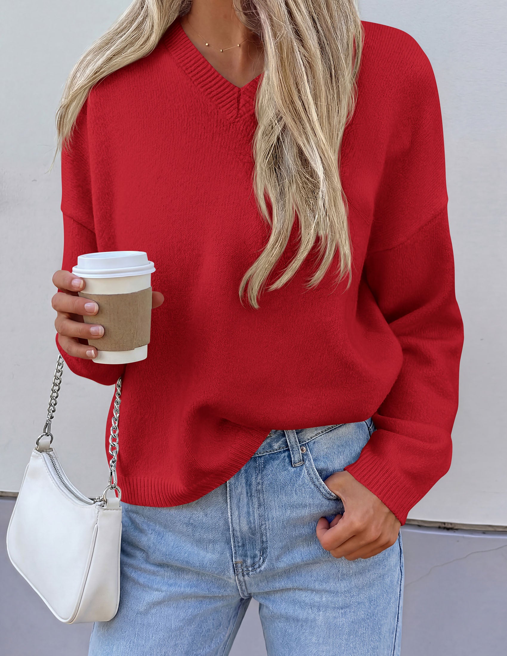 PRETTYGARDEN Women's Fall Fashion V Neck Cozy Sweaters | Soft Stretchy Warm, Chunky Knit Pullover, Loose Fit Long Sleeve Tops, Dressy Casual Blouses,Trendy Holiday Winter Outfits