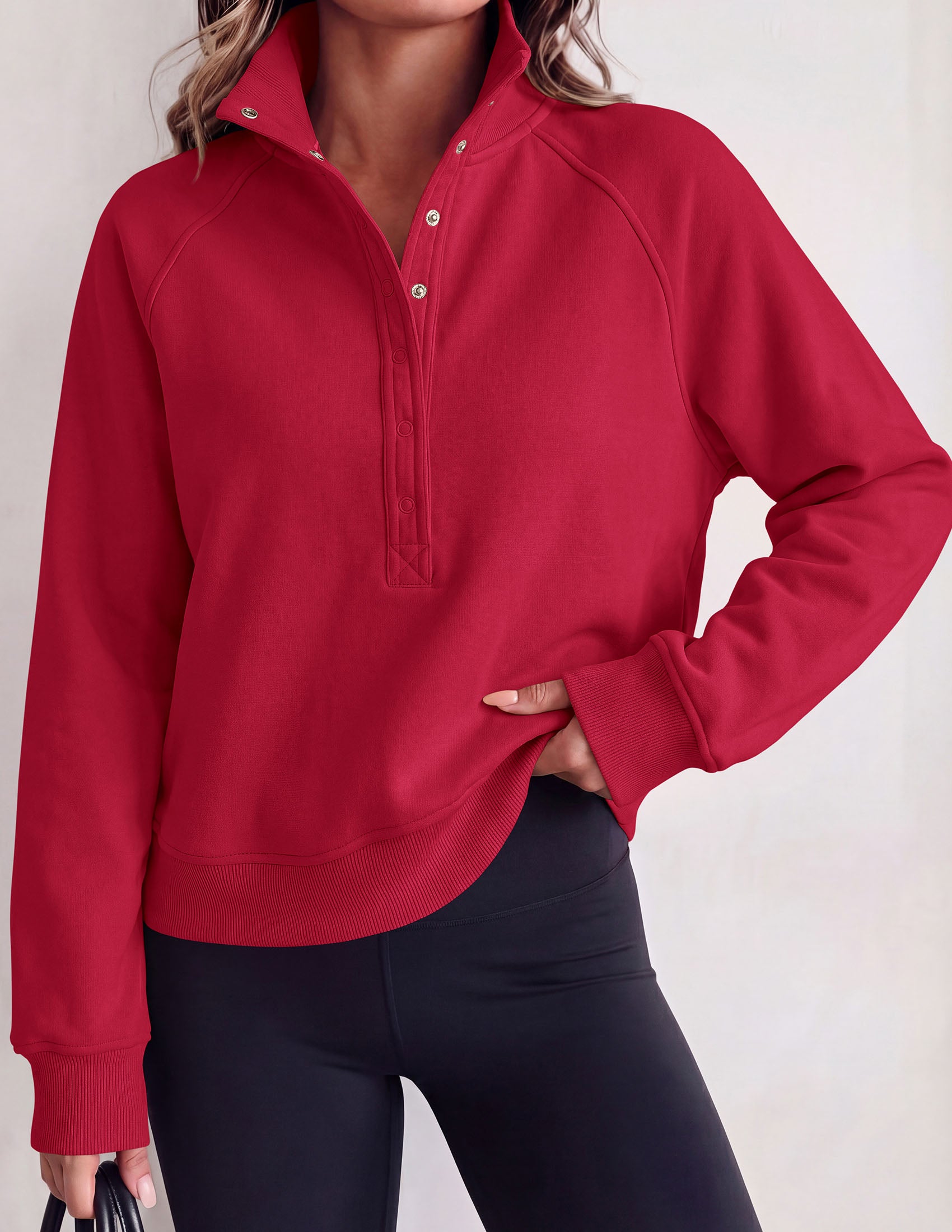 PRETTYGARDEN Women's Fall Trendy Oversized Sweatshirts | Comfy Ribbed Fabric, Raglan Long Sleeve Collared; Button Up Henley Pullover Blouse, Casual Workout Tops, Y2K Fashion Clothing