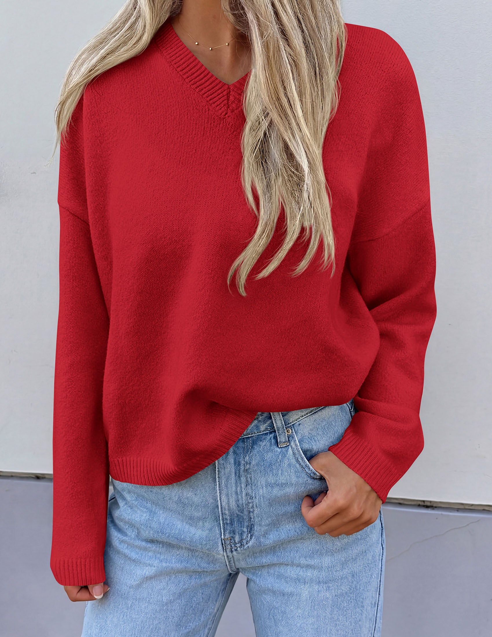 PRETTYGARDEN Women's Fall Fashion V Neck Cozy Sweaters | Soft Stretchy Warm, Chunky Knit Pullover, Loose Fit Long Sleeve Tops, Dressy Casual Blouses,Trendy Holiday Winter Outfits