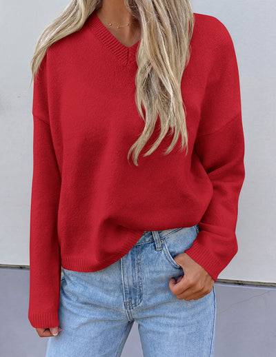 PRETTYGARDEN Women's Fall Fashion V Neck Cozy Sweaters | Soft Stretchy Warm, Chunky Knit Pullover, Loose Fit Long Sleeve Tops, Dressy Casual Blouses,Trendy Holiday Winter Outfits