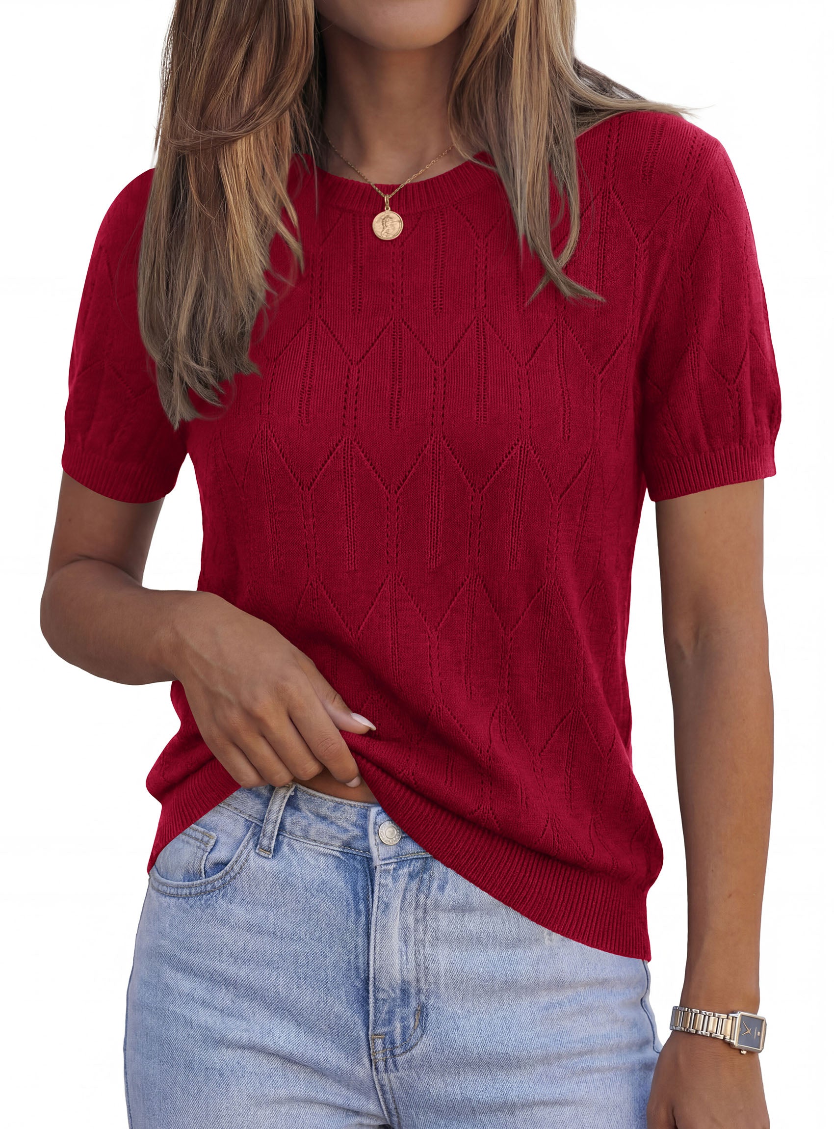 PRETTYGARDEN Women's 2026 Spring Short Sleeve Sweater Knit Going Out Tops Work Shirts Trendy Summer Business Casual Outfits
