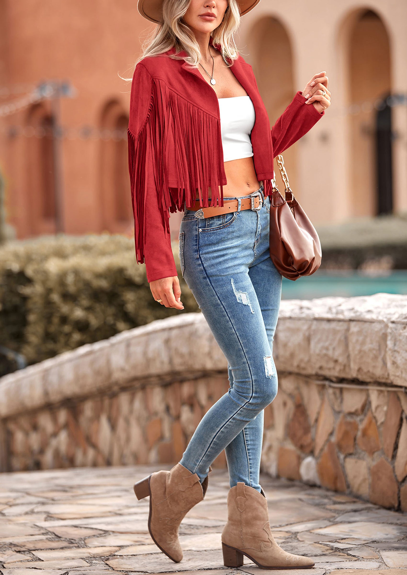 PRETTYGARDEN Women's Fringe Faux Suede Leather Jackets Fashion Tassel Motorcycle Cropped Coats