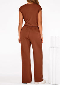 PRETTYGARDEN 2 Piece Matching Lounge Sets For Women Summer Short Sleeve Tie Front Crop Tops Casual Wide Leg Pants Tracksuit PRETTYGARDEN