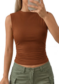 PRETTYGARDEN Tank Top for Women Summer Fashion Clothing Mock Neck Ribbed Knit Slim Fitted Shirts Going Out Tops PRETTYGARDEN