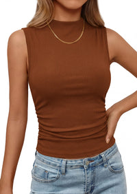 PRETTYGARDEN Tank Top for Women Summer Fashion Clothing Mock Neck Ribbed Knit Slim Fitted Shirts Going Out Tops PRETTYGARDEN