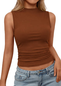 PRETTYGARDEN Tank Top for Women Summer Fashion Clothing Mock Neck Ribbed Knit Slim Fitted Shirts Going Out Tops PRETTYGARDEN