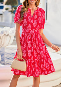 PRETTYGARDEN Womens Summer Casaul Short Dresses Floral V Neck Puff Sleeve Boho A Line Flowy Mini Beach Vacation Dress