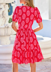 PRETTYGARDEN Womens Summer Casaul Short Dresses Floral V Neck Puff Sleeve Boho A Line Flowy Mini Beach Vacation Dress