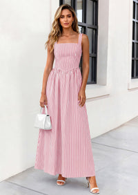 PRETTYGARDEN Women's Maxi Striped Dress Summer Sleeveless Square Neck Smocked A Line Long Flowy Spring Vacation Sundress PRETTYGARDEN
