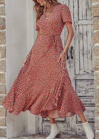 PRETTYGARDEN Women's Summer Maxi Dress Casual Wrap Floral Boho Short Sleeve V Neck Split Ruffle Beach Long Dresses